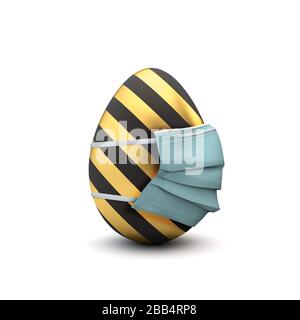 Uovo di Pasqua con maschera chirurgica. Coronavirus concetto di pasqua. Rendering 3D Foto Stock