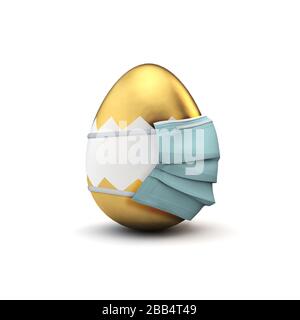 Uovo di Pasqua con maschera chirurgica. Coronavirus concetto di pasqua. Rendering 3D Foto Stock