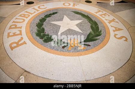 segnale della repubblica del texas all'interno dell'edificio del campidoglio dello stato di austin, texas Foto Stock