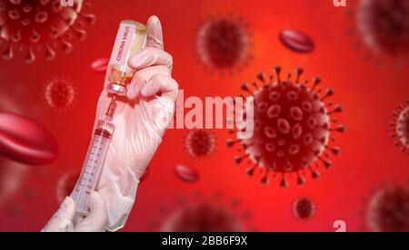 Il medico ha indossato una maschera ed iniettava il coronavirus covid-19. Foto Stock
