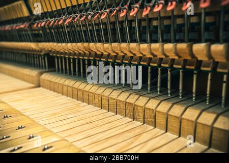 Open piano show all'interno della meccanica Foto Stock