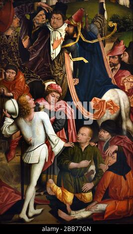 Cavalieri e soldati che giocano il riso per la Robe di Cristo 1477 - 1478 Derick Baegert 1440 1515 Wesel Germania tedesca. Foto Stock