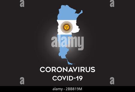 Coronavirus in Argentina e Country flag Inside Country Border Map Vector Design. Covid-19 con mappa Argentina con bandiera nazionale Vector Illustration. Illustrazione Vettoriale