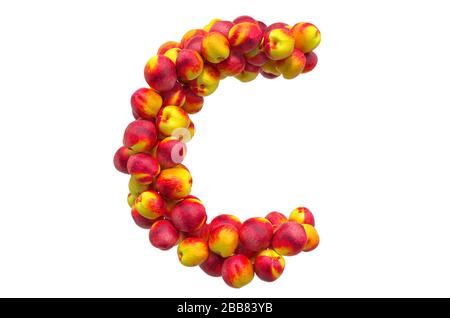 Lettera C da nettarine o pesche, resa 3D isolata su fondo bianco Foto Stock