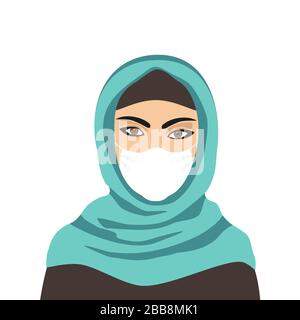 Donna musulmana hijab che indossa maschera medica vettore Illustrazione Vettoriale