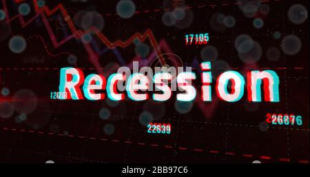 Crisi economica, crollo delle imprese, panico e concetto di recessione degli stock con un aumento dei numeri. illustrazione del rendering 3d con effetto di disturbo. Foto Stock