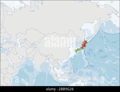 Mappa del Giappone posizione sulla mappa Asia Illustrazione Vettoriale