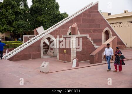 Parte della collezione di meridiane al Jantar Mantar in Jaipur Observatory, India Foto Stock