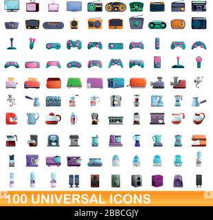 100 universal set di icone. Cartoon illustrazione di 100 icone universali set di vettore isolato su sfondo bianco Illustrazione Vettoriale