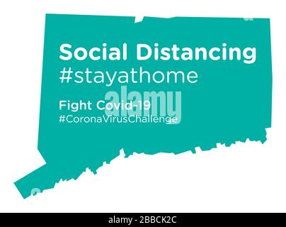 Mappa dello stato del Connecticut con tag stayathome di allontanamento sociale Illustrazione Vettoriale