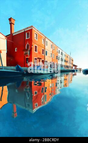 Burano è una popolazione di 2,426 abitanti, situata su quattro isole della laguna nord di Venezia. Foto Stock