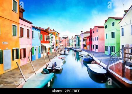 Burano è una popolazione di 2,426 abitanti, situata su quattro isole della laguna nord di Venezia. Foto Stock