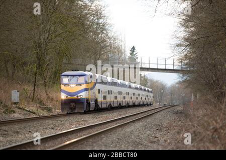 Il treno per pendolari Westcoast Express a Burnaby, British Columbia, Canada Foto Stock