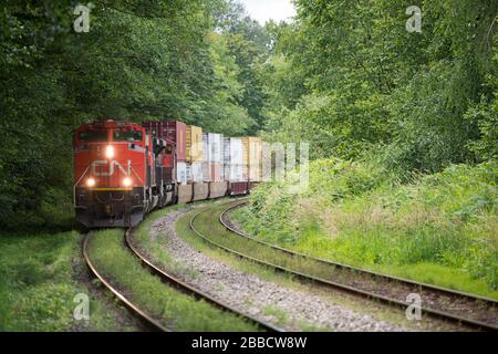 Treno CN Container a Burnaby, British Columbia, Canada Foto Stock