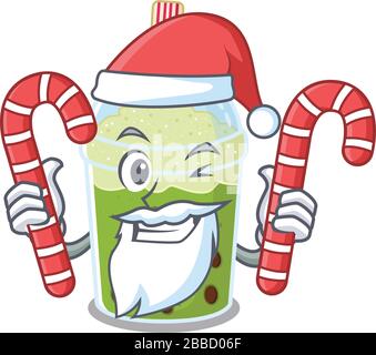 Il tè della bolla del matcha amichevole nel carattere del contenitore di Santa ha caramelle Illustrazione Vettoriale