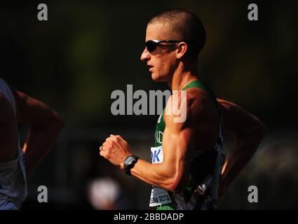 Robert Heffernan dell'Irlanda e l'eventuale vincitore in azione durante la 50km Race Walk maschile durante il quinto giorno dei Campionati mondiali di atletica leggera IAAF 2013 allo stadio Luzhniki di Mosca, Russia. Foto Stock