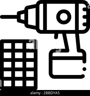 illustrazione del profilo vettoriale dell'icona della batteria di riparazione perforazione Illustrazione Vettoriale