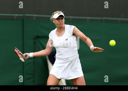 Elena Baltacha in Gran Bretagna in azione contro Flavia Pennetta in Italia Foto Stock