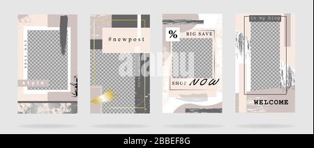 Set di modelli grafici monocromatici con luogo per testo e copia immagine piatta vettoriale Illustrazione Vettoriale