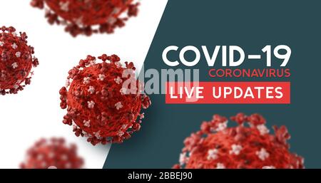Covid-19 (coronavirus) un nuovo virus che attualmente colpisce la comunità globale. Sfondo del titolo - illustrazione 3D. Foto Stock