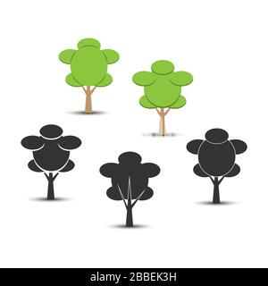 Set di icone ad albero delle opzioni vettoriali. Design semplice per la decorazione del tema della natura e uno stile di vita sano. Illustrazione Vettoriale