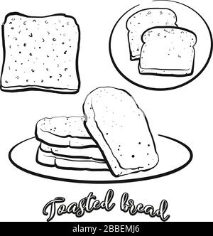 Lo schizzo del pane tostato si separa su bianco. Disegno vettoriale di pane tostato, di solito noto in Gran Bretagna. Serie di illustrazioni alimentari. Illustrazione Vettoriale