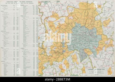 LONDRA che mostra i comuni, i distretti urbani e le aree rurali. PANCETTA 1913 mappa Foto Stock