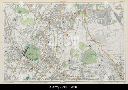 LONDRA Sydenham Penge Beckenham Catford Norwood Dulwich Lewisham PANCETTA 1913 mappa Foto Stock