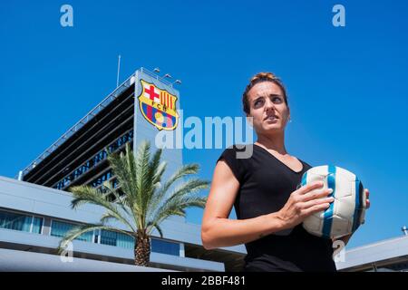 Melanie Serrano. Calciatore spagnolo che gioca a sinistra per il FC Barcelona nella 1st Divisione spagnola, e la nazionale spagnola. Foto Stock