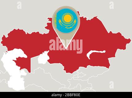 Mappa con mappa e bandiera del Kazakistan evidenziate Illustrazione Vettoriale