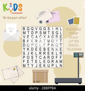 Ricerca semplice parola cruciverba puzzle 'presso il post-ufficio', per i  bambini nella scuola elementare e media. Modo divertente di praticare la  comprensione del linguaggio e Immagine e Vettoriale - Alamy