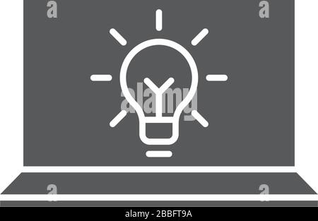 Computer portatile con lampadina icona vettoriale isolato su sfondo bianco Illustrazione Vettoriale
