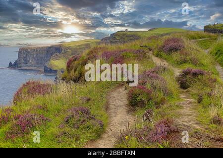 Illustrazione delle famose scogliere di Moher nella contea di Clare, Irlanda. Foto Stock