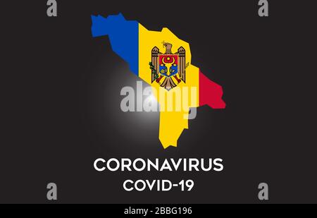 Coronavirus in Moldavia e bandiera della nazione all'interno della mappa del confine del paese Vector Design. Covid-19 con la mappa moldova con la bandiera nazionale Vector Illustration. Illustrazione Vettoriale