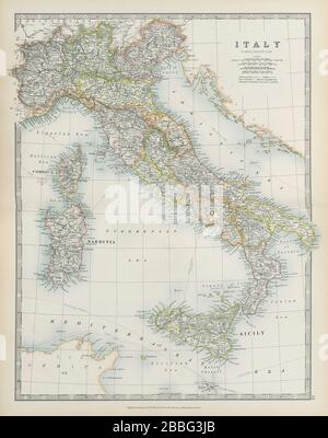 ITALIA visualizzazione regioni ferrovie canali Telegraph cavi JOHNSTON 1901 vecchia mappa Foto Stock