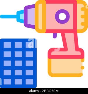 illustrazione del profilo vettoriale dell'icona della batteria di riparazione perforazione Illustrazione Vettoriale