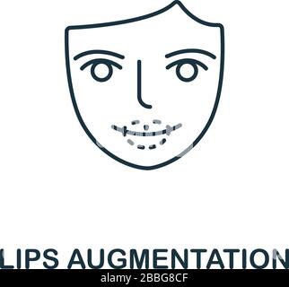 Icona Lips Augmentation dalla collezione di chirurgia plastica. Elemento di linea semplice labbra simbolo di aumento per modelli, web design e infografiche Illustrazione Vettoriale