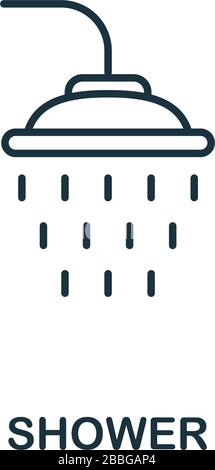 Icona doccia. Elemento in stile linea della collezione igienica. Icona doccia sottile per web design e infografiche Illustrazione Vettoriale