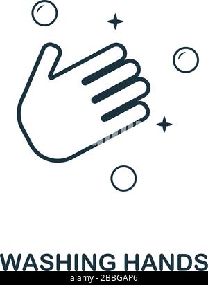 Icona mani di lavaggio. Elemento in stile linea della collezione igienica. Icona delle mani di lavaggio sottili per disegno di fotoricettore e infographics Illustrazione Vettoriale