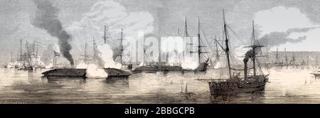 Il 15 luglio 1862, il 15 luglio 1862, la USS Arkansas attraversa la flotta federale sopra Vicksburg, Mississippi Foto Stock