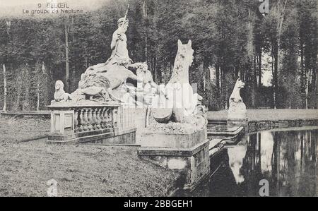 Cartolina d'epoca del 1910-1930ies dell'edizione Georges Dath. A Château de Belœil, 9. 'Le Groupe de Neptune', situato nel comune di Bel Foto Stock