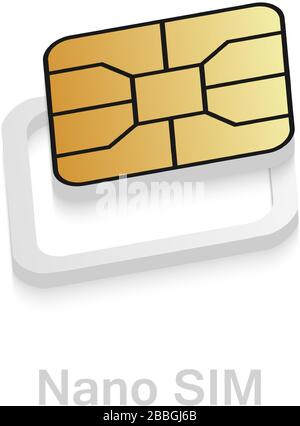 Adattatore per scheda eSIM a Nano SIM realistico. Kit convertitore scheda sim telefono. Illustrazione Vettoriale