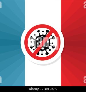 Corona Virus in Francia. 2019-nCoV. Coronavirus diffusione globale e concetto di icona di arresto del virus Corona. Influenza e malattie polmonari diffusione del mondo Illustrazione Vettoriale