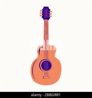 Chitarra acustica circondata da note, l'iscrizione Love Music, Country Music. Country Cowboy Music Festival Creative Event Live Event Poster Concept Illustrazione Vettoriale