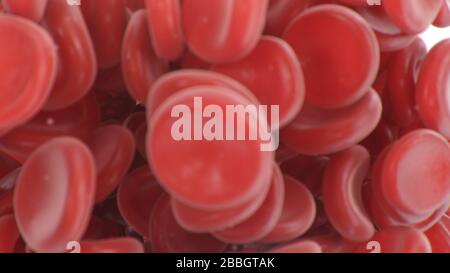 Coagulo astratto di globuli rossi. Concetto scientifico e medico. Trasferimento di elementi importanti nel sangue per proteggere il corpo, illustrazione 3d Foto Stock