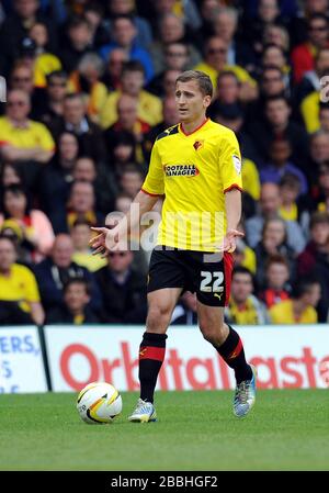 Almen Abdi di Watford durante la partita del campionato di calcio npower su Vicarage Road. Foto Stock