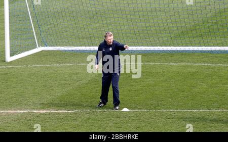 David Moyes, manager di Everton, durante la giornata di allenamento all'aperto presso Goodison Park Foto Stock