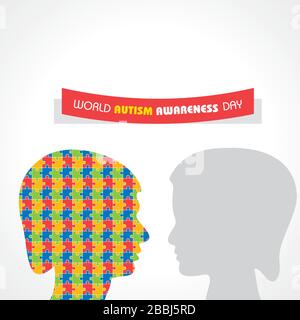 Giornata mondiale di consapevolezza autismo con colorato puzzle vettore sfondo. Simbolo di autismo. Illustrazione Vettoriale