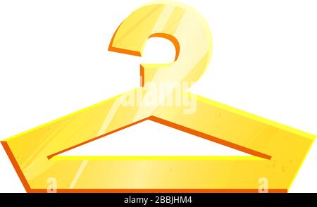 Icona appendiabiti simbolo oro per abiti. Cartello interno. La silhouette delle staffe. Negozio, negozio. Logo di abbigliamento isolato su sfondo bianco. Metallo clothe elemento grafico. Illustrazione Vettoriale