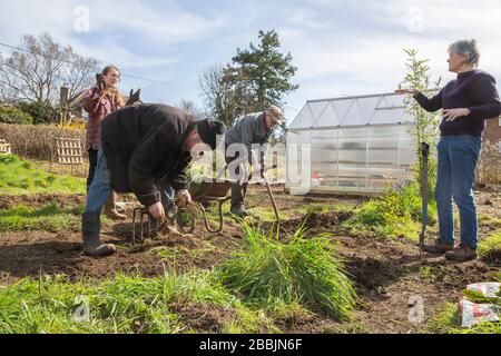 Lavorando su una nuova assegnazione per sviluppare il loro proprio alimento e rimanere sano Foto Stock